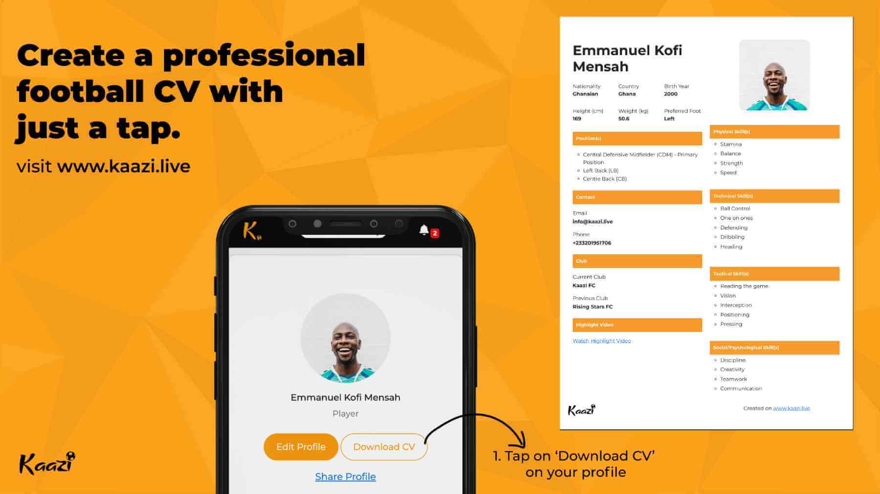Sport app startup Kaazis new feature helps footballers make professional CV in one tap